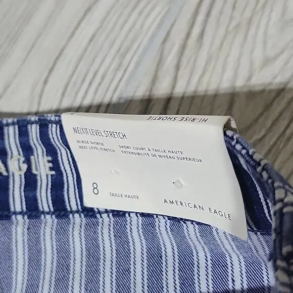 American Eagle High-Rise Shortie Striped Blue White Womens Size 8 NWT - Picture 4 of 10